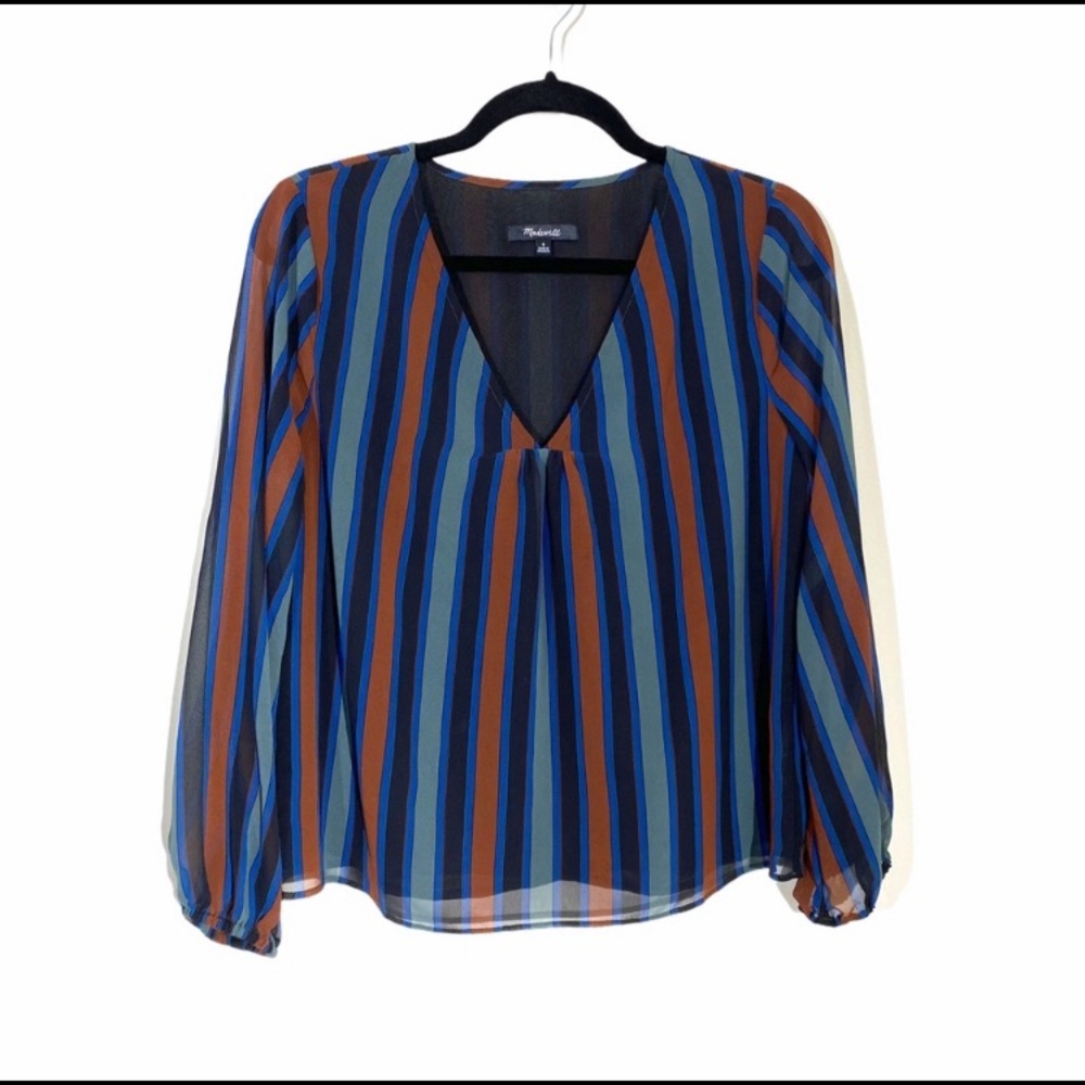 New MADEWELL Sheer Sleeve Top in Academy Stripe